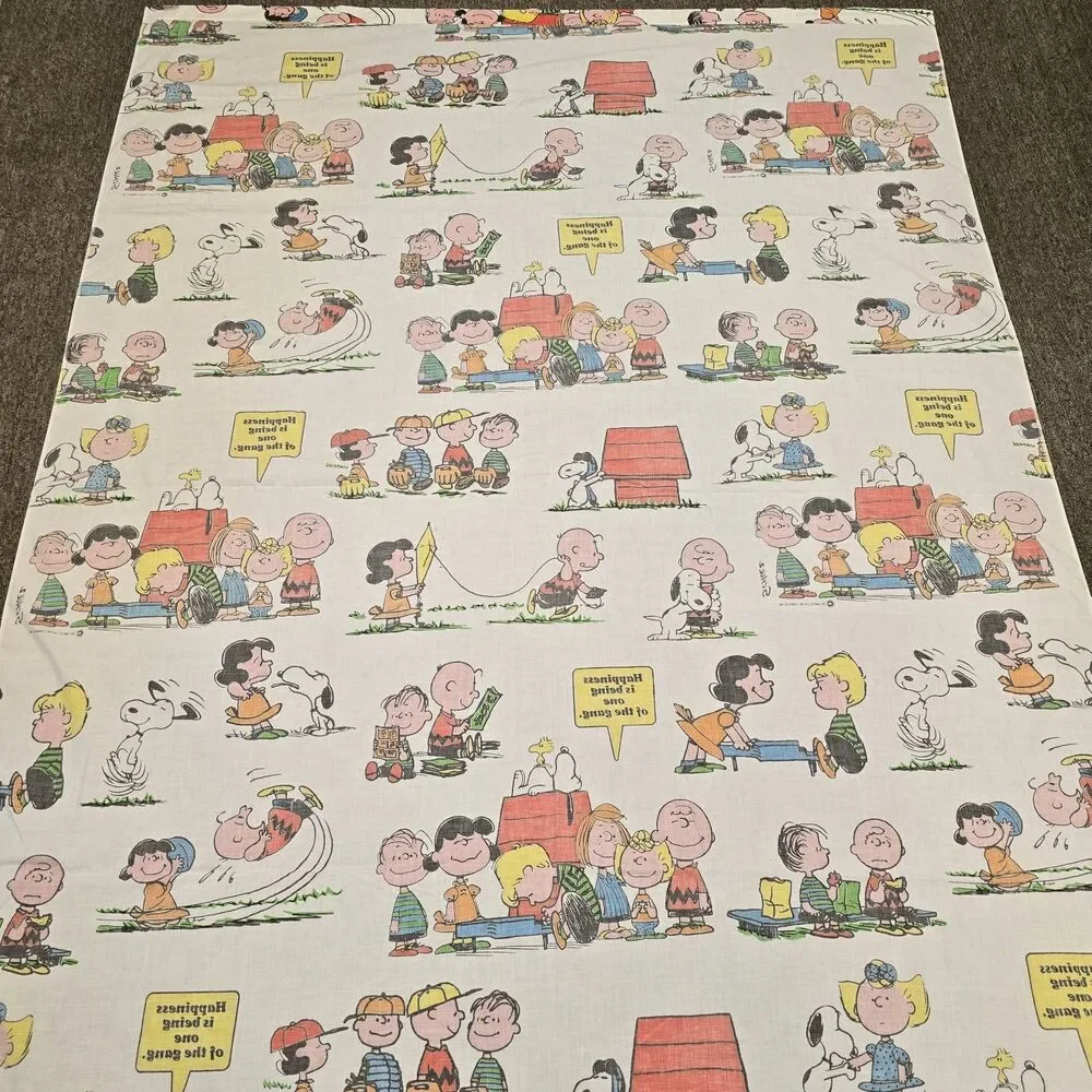 Vintage Peanuts Twin Flat Bed Muslin Sheet Sears 1971 Snoopy Charlie Brown FLAW